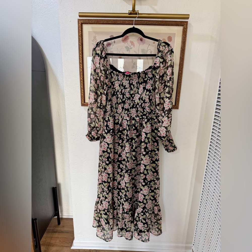 EUC Betsy Johnson Floral Black and Pink Women's Dress - Picture 2 of 6